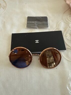 CHANEL Round Sunglasses in Brown and Gold